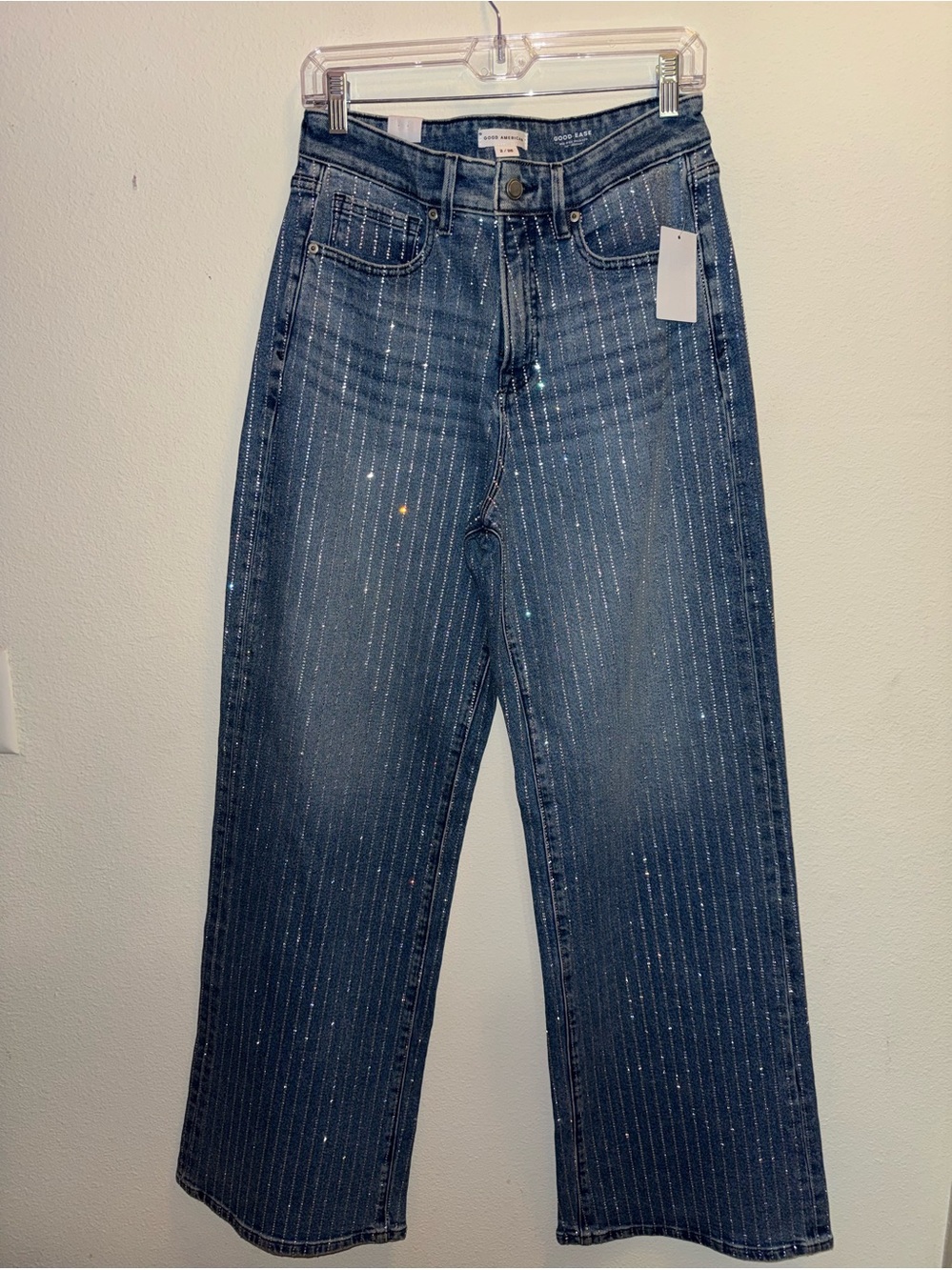 NWT Good American Good Icon Rhinestone Pinstripe High Rise Jeans✨